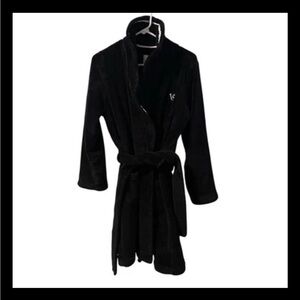 Victoria's Secret Women's Black Plush Velour Knee Length Belted Robe M